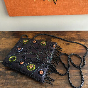 Unbranded| ‎ Black Satin Beaded Evening Bag Clutch 6 x 5”